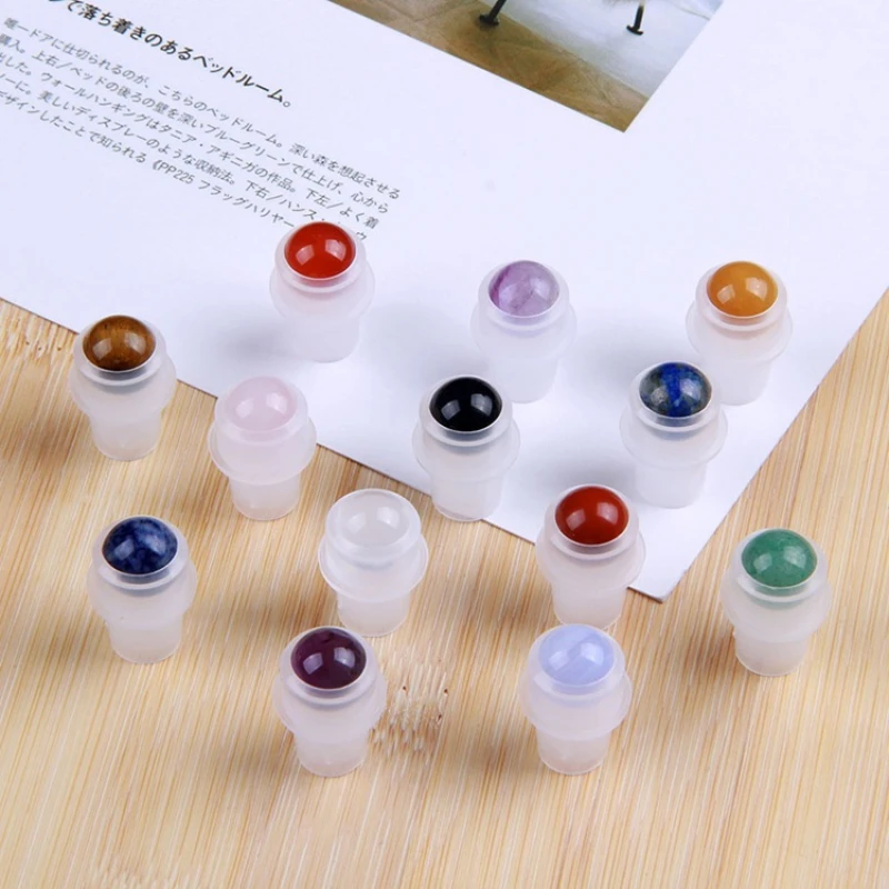Jade Roller Stone - ขายส่งหยกลูกกลิ้งขวดหินกึ่งมีค่าธรรมชาติ 10ml น้ํามันหอมระเหยน้ําหอมม้วนบนขวดคริสตัลลูก