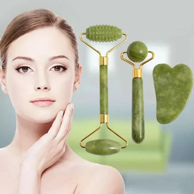 Jade Roller Stone - ลูกกลิ้งหยกธรรมชาติ Face Gua Sha, หินธรรมชาติ, เครื่องนวดคอ,